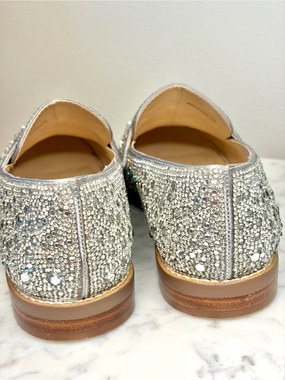 Betsey Johnson Silver Rhinestone Crystal Loafers Size 7.5 Sparkly Flats - Picture 10 of 12